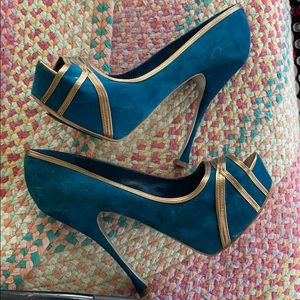 Blue suede heels